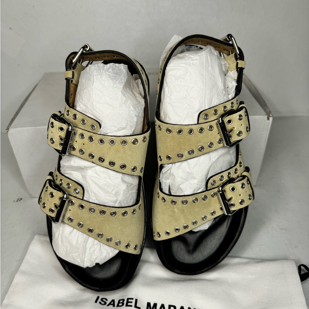 Isabel Marant Ecru Velvet Eyelet Sandals